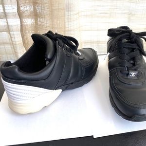 Chanel White Black Rubber Shoes Fashion Sneakers … - image 1